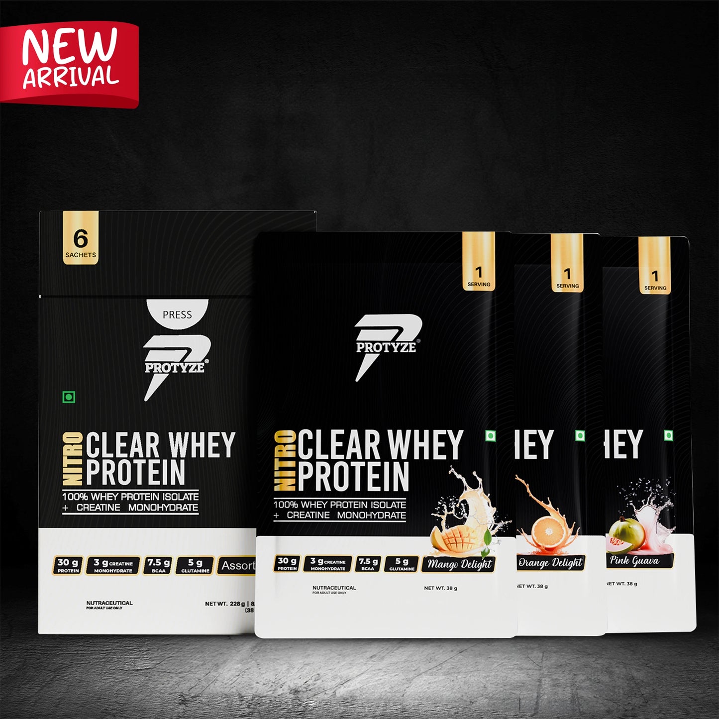 Nitro Clear Whey Protein Isolate, Assorted Pack of 6 (Each Flavour 2 Units)