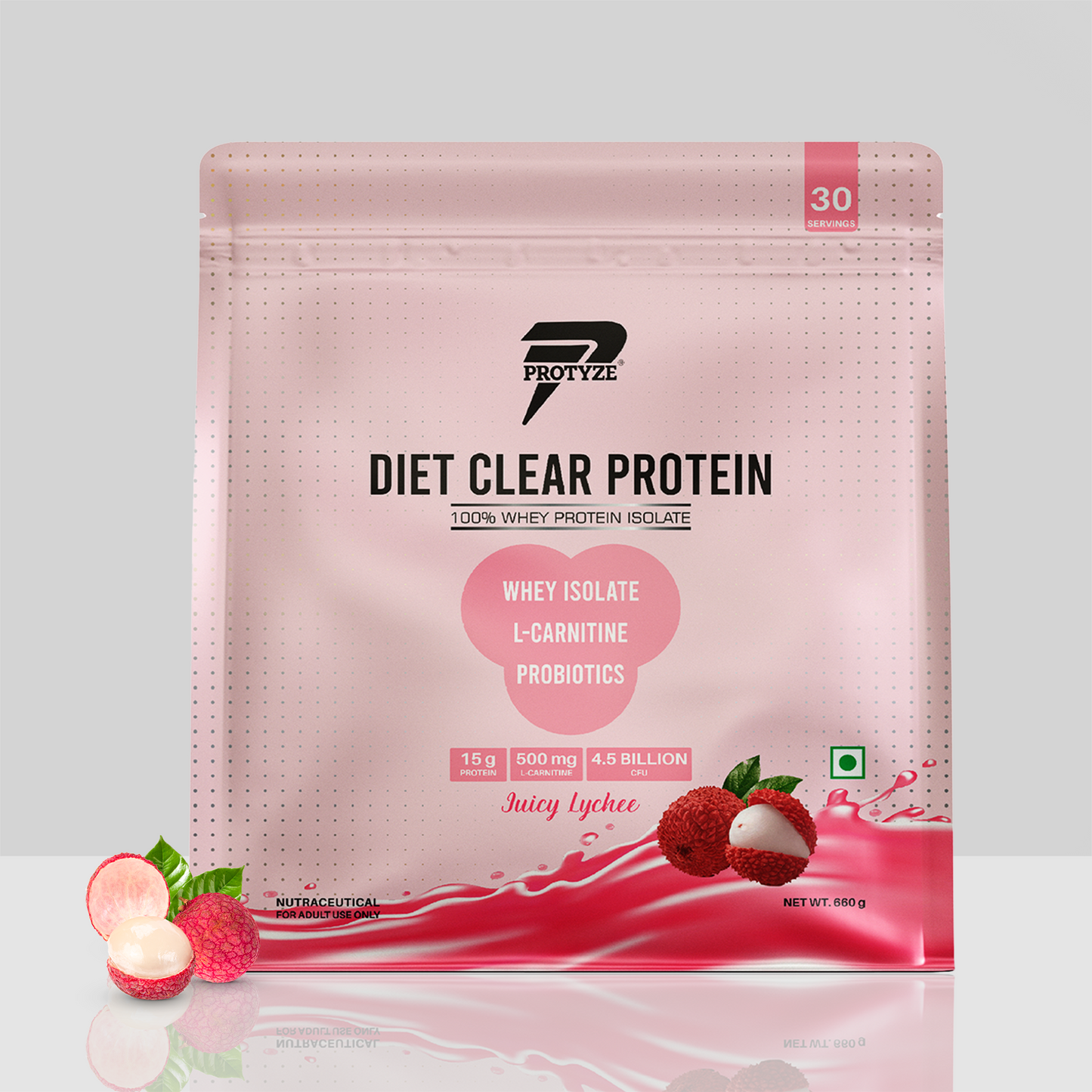 Diet Clear Protein, Juicy Lychee 30 Serving Pouch (15g Protein, 4.5B CFU Probiotics, Gut Health Support)