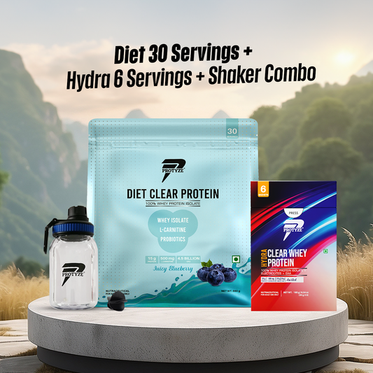 Protyze Clear Protein Diet 30 Serving Pouch + Hydra Assorted Pack Of 6 + Shaker Combo