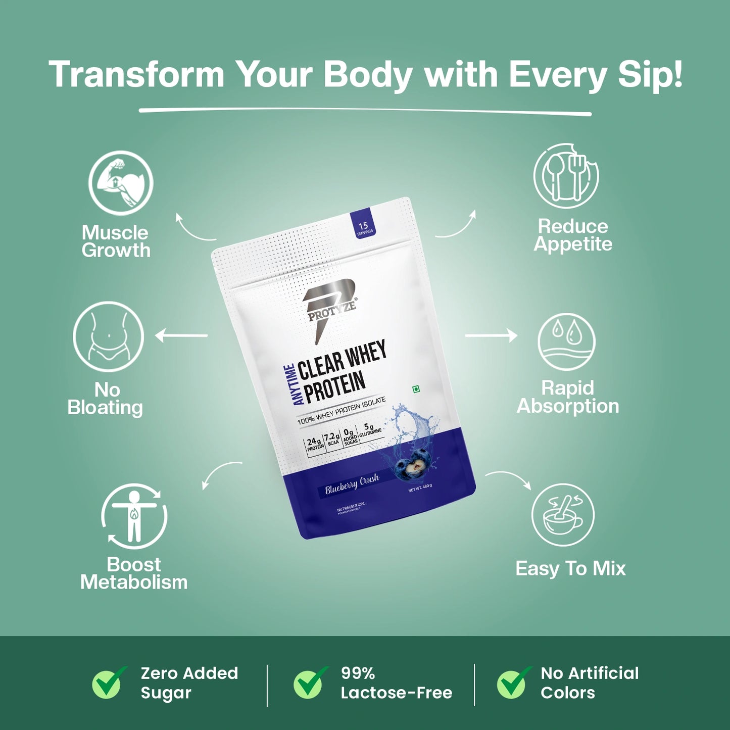 Anytime Clear Whey Protein Isolate, Blueberry Crush + Tritan Shaker with Breaker Ball.