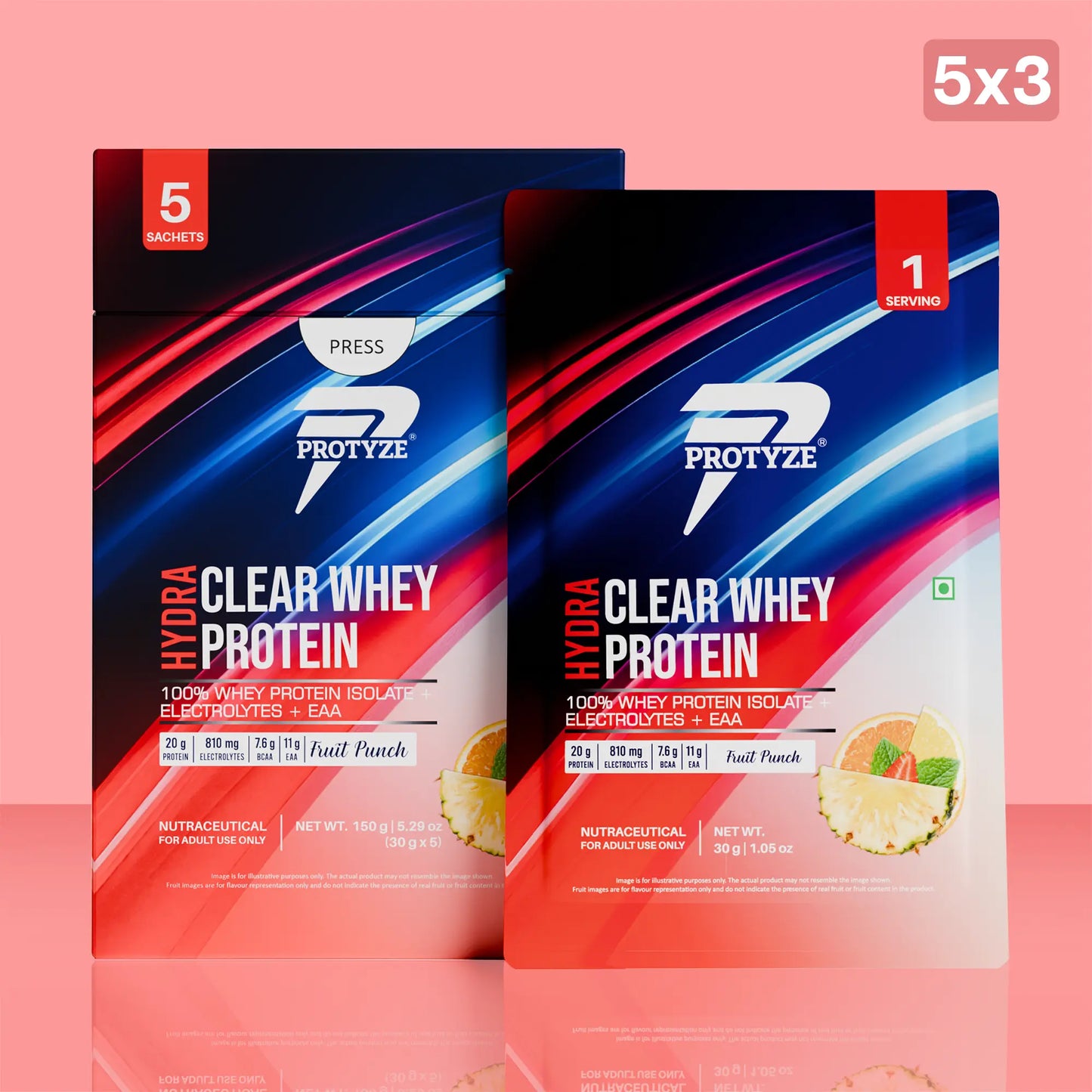 Hydra Clear Whey Protein with Electrolytes, Fruit Punch Flavor (Pack of 15 Sachets)