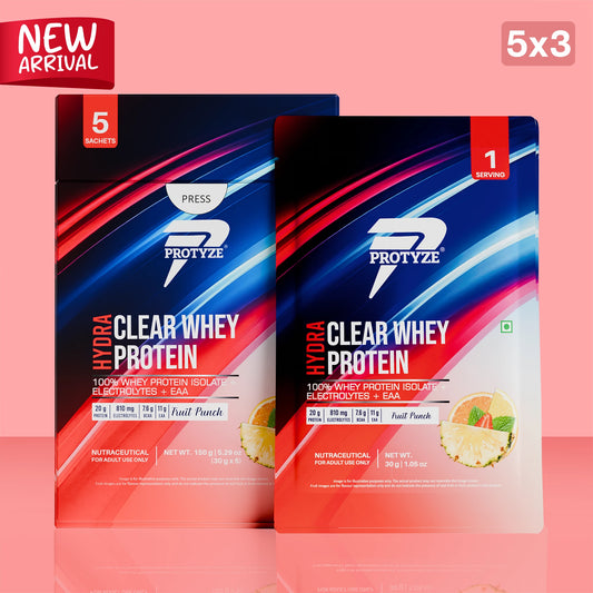 Hydra Clear Whey Protein with Electrolytes, Fruit Punch Flavor (Pack of 15 Sachets)