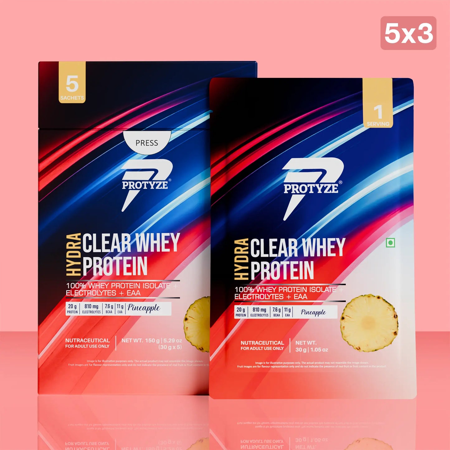 Hydra Clear Whey Protein with Electrolyte, Pineapple Flavor (Pack of 15 Sachets)