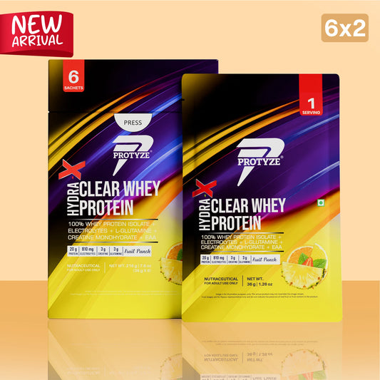 Hydra-X Clear Whey Protein with Electrolytes & Creatine, Fruit Punch (Pack of 12 Sachets)