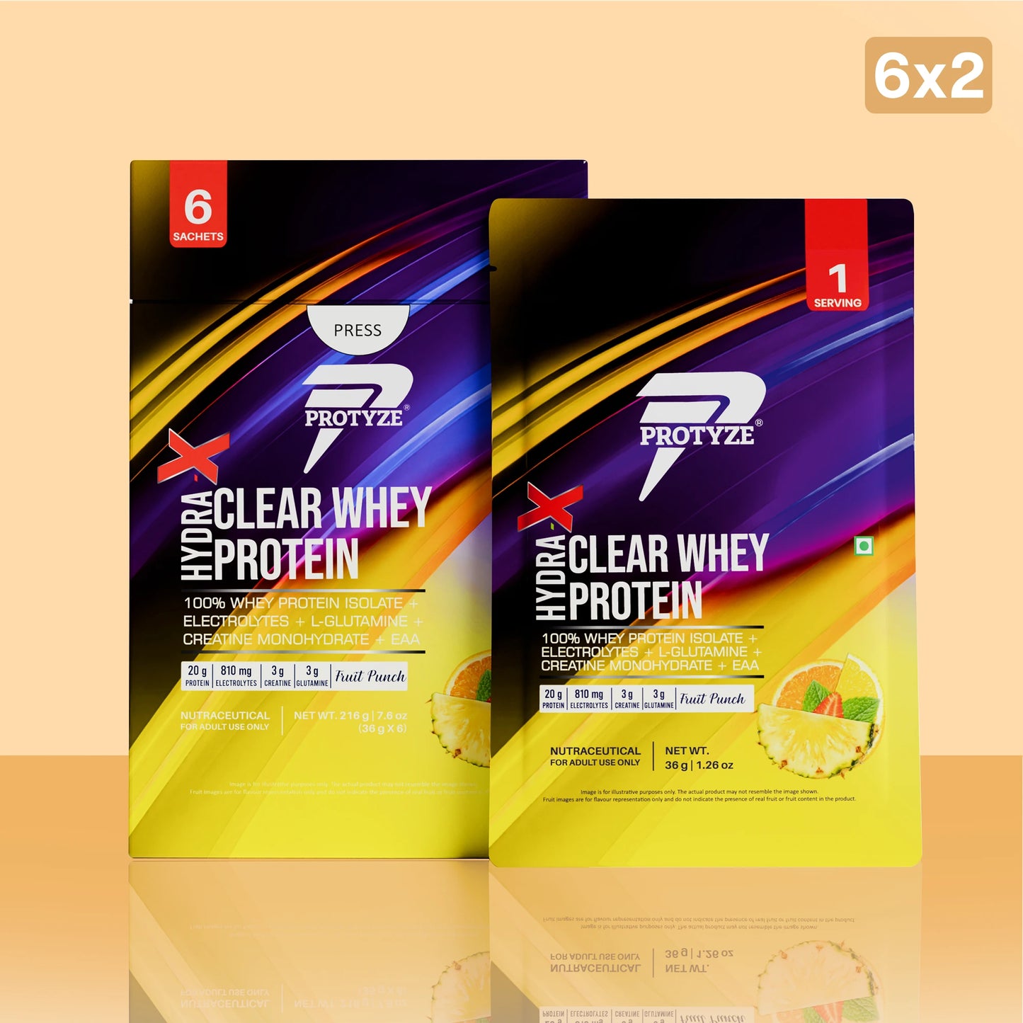 Hydra-X Clear Whey Protein with Electrolytes & Creatine, Fruit Punch (Pack of 12 Sachets)