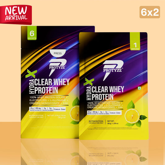 Hydra-X Clear Whey Protein With Electrolytes & Creatine, Lemon Lime (Pack of 12 Sachets)