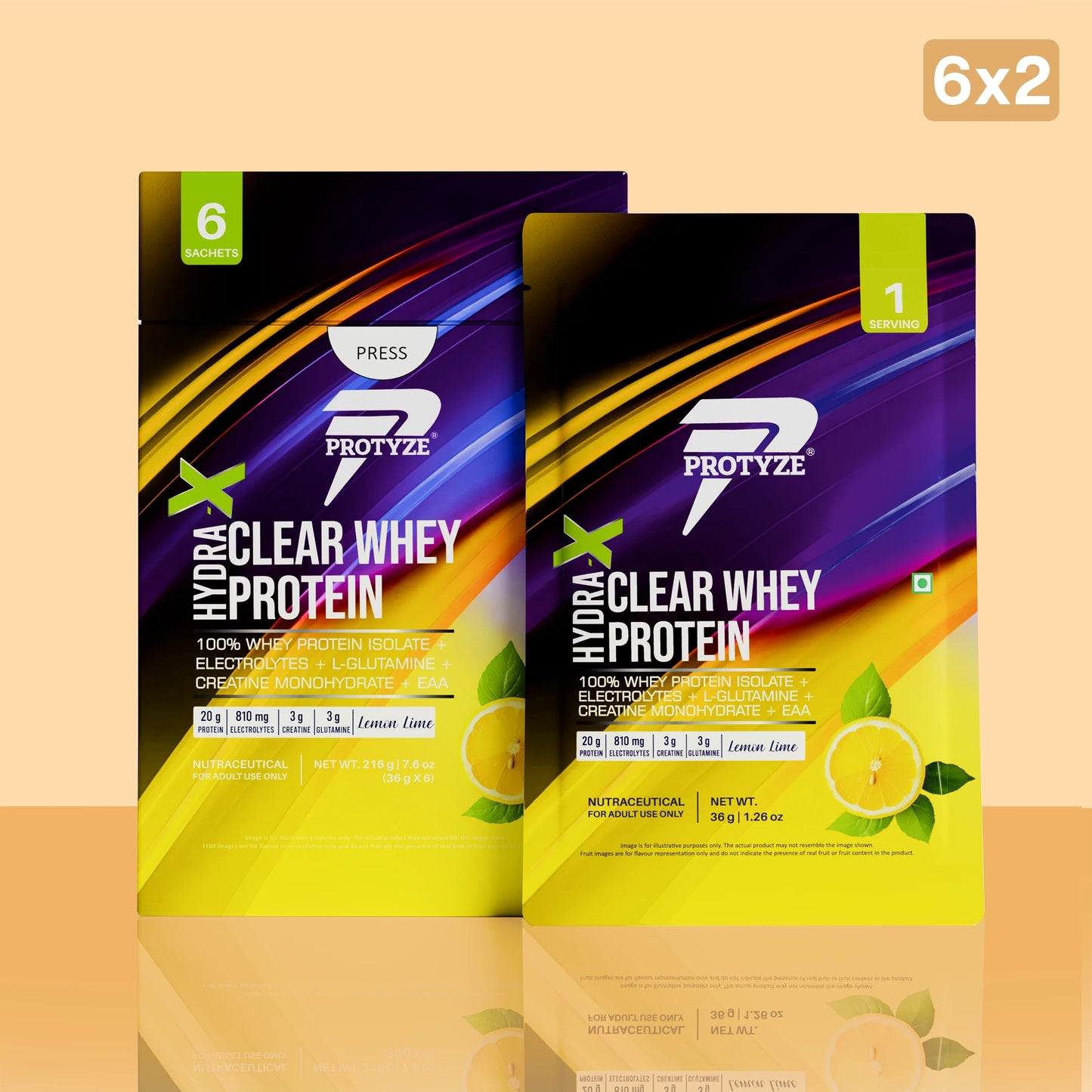 Hydra-X Clear Whey Protein With Electrolytes & Creatine, Lemon Lime (Pack of 12 Sachets)