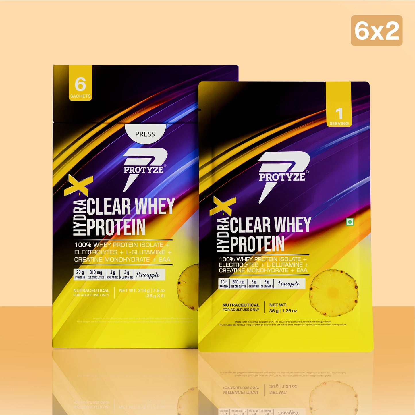 Hydra-X Clear Whey Protein with Electrolytes & Creatine, Pineapple (Pack of 12 Sachets)