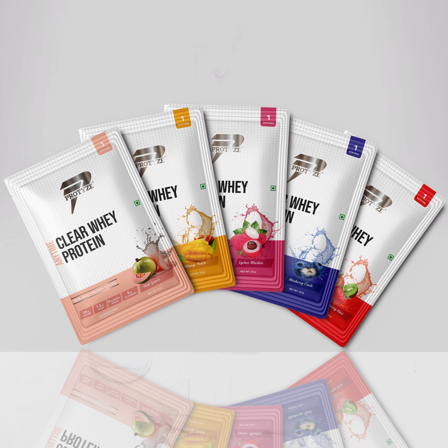 Anytime Clear Whey Protein Isolate, Assorted Flavor Set 4 (Pink Guava, Lychee Martini, Mango Peach, Blueberry Crush, Strawberry Kiwi)