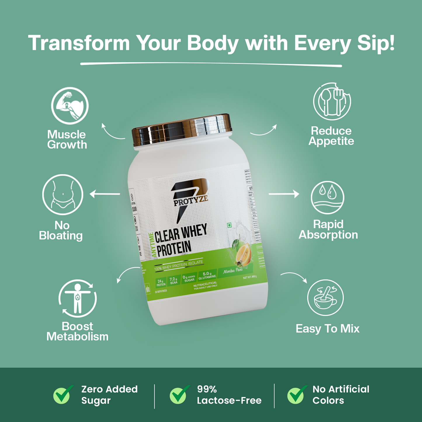 Anytime Clear Whey Protein Isolate, Nimbu Pani (30 Servings)