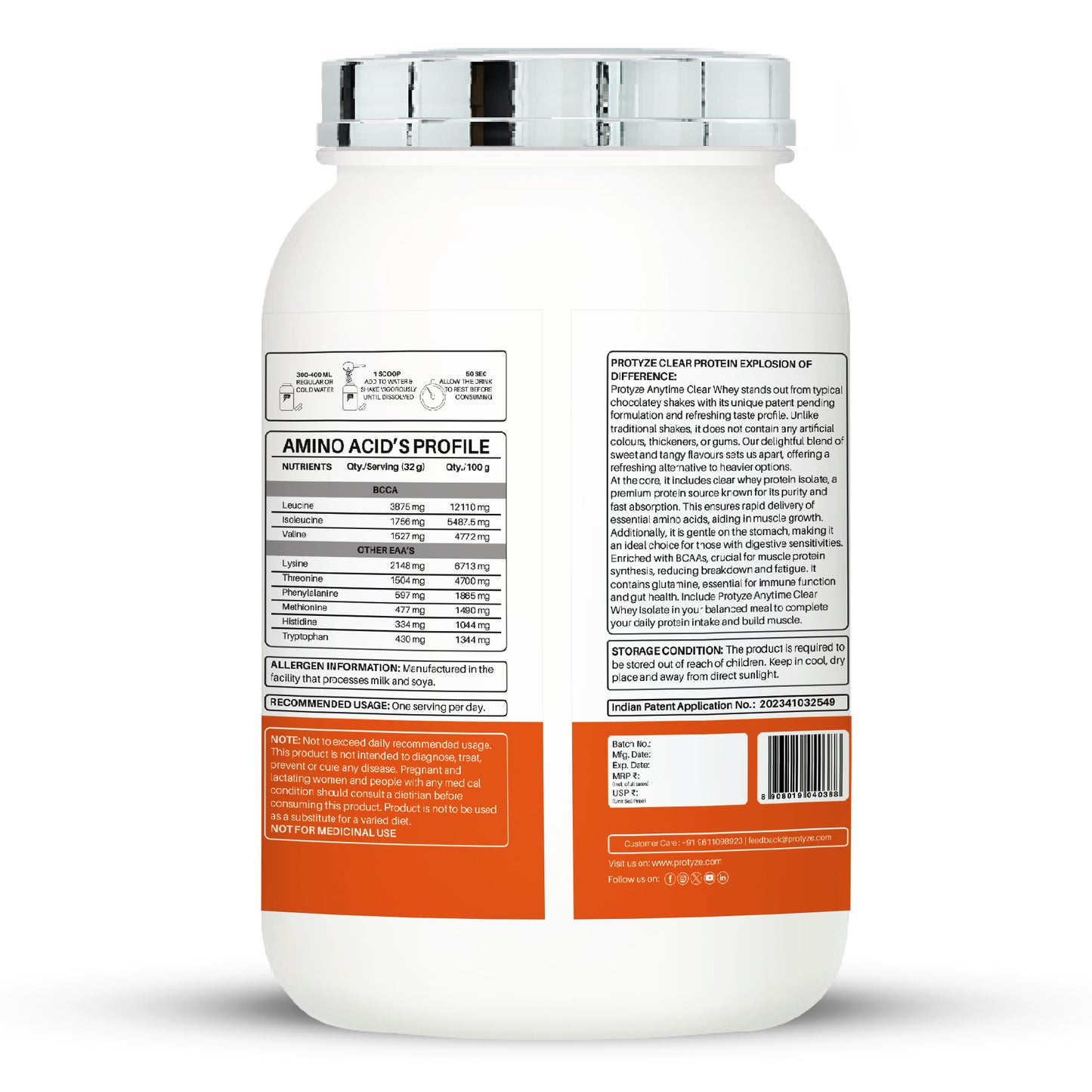 Protyze Anytime Clear Whey Isolate, Orange Squash (30 Servings)