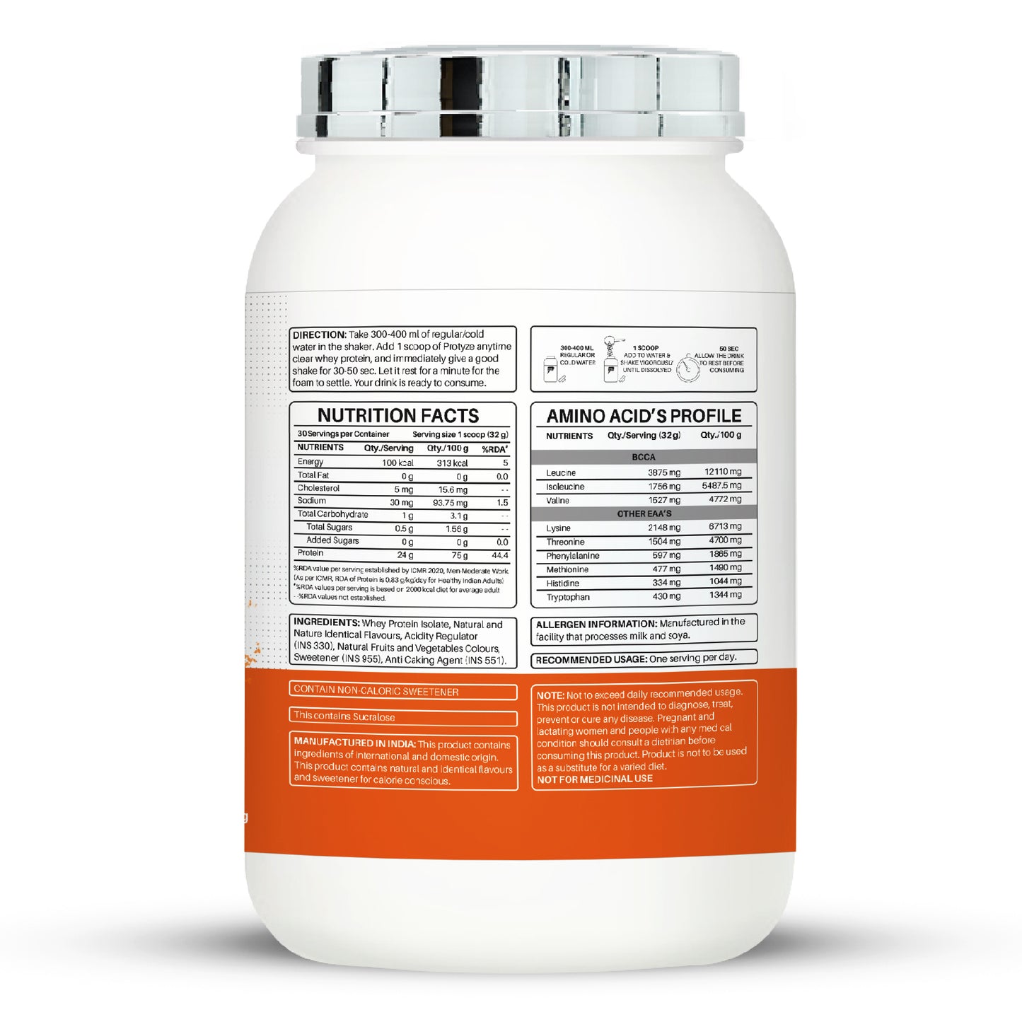 Protyze Anytime Clear Whey Isolate, Orange Squash (30 Servings)