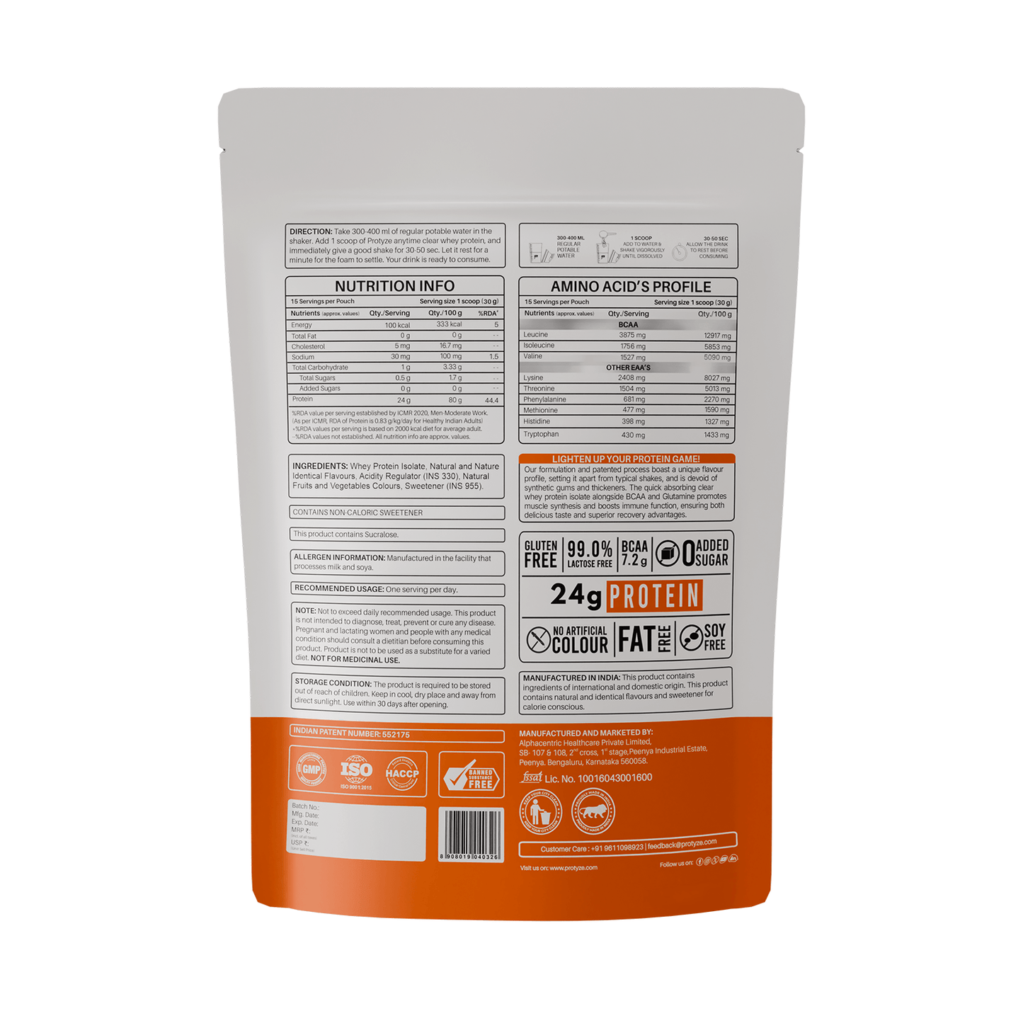 Anytime Clear Whey Protein Isolate, Orange Squash 15 Servings (24g Protein, Zero Added Sugar, Easy Digestion)