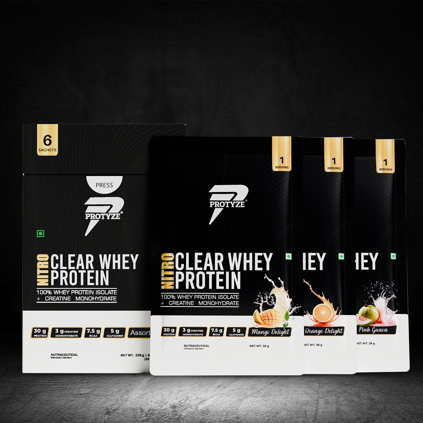 Nitro Clear Whey Protein Isolate, Assorted Pack of 6 (Each Flavour 2 Units)