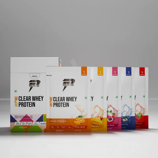 Anytime Clear Whey Protein Isolate, Assorted Flavor Set 2 (Orange Squash, Lychee Martini, Mango Peach, Blueberry Crush, Strawberry Kiwi)