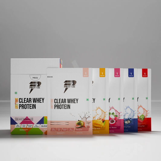 Anytime Clear Whey Protein Isolate, Assorted Flavor Set 4 (Pink Guava, Lychee Martini, Mango Peach, Blueberry Crush, Strawberry Kiwi)