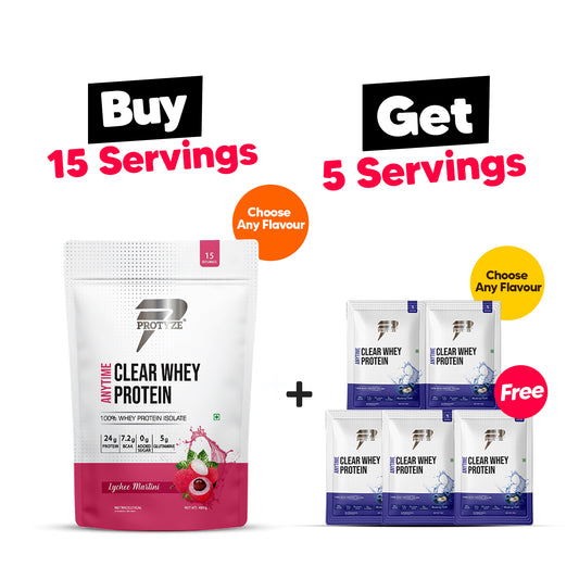 Protyze Anytime Clear Whey Isolate, 15 Serving Pouch and 5 Single Servings Free