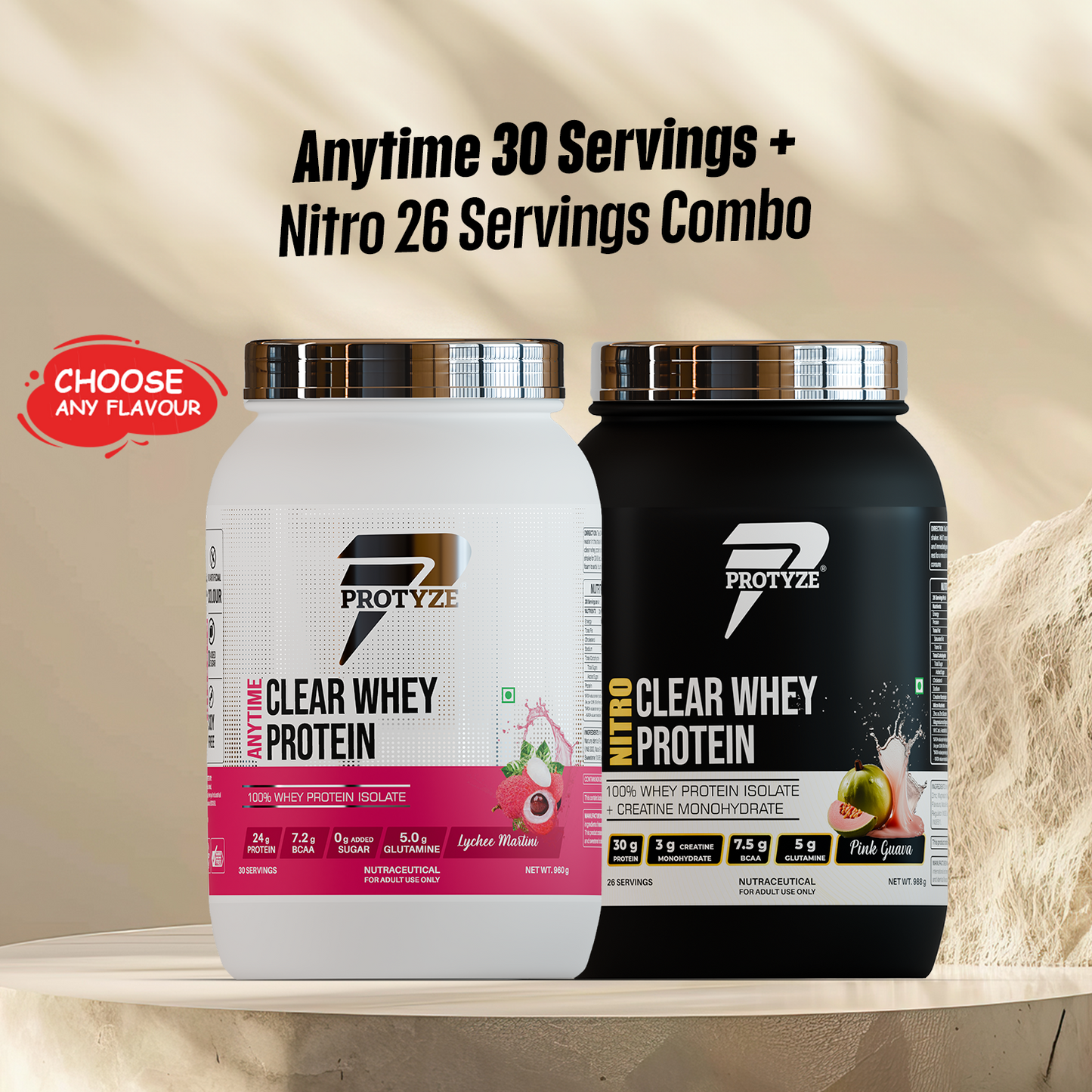 Protyze Clear Whey Protein Anytime Jar + Nitro Jar Combo (30+26 Servings)
