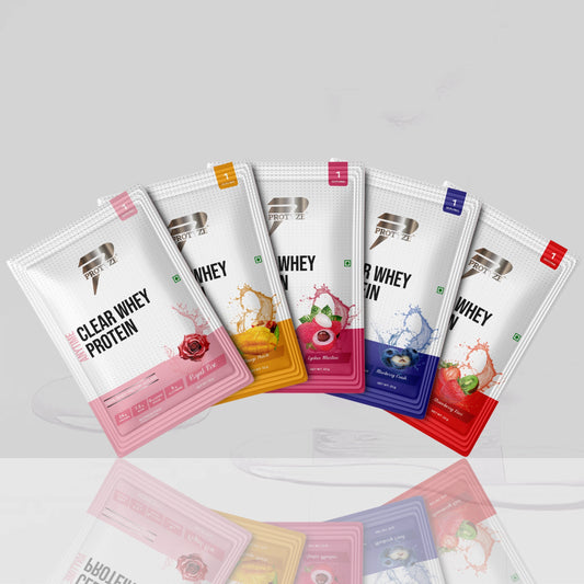 Anytime Clear Whey Protein Isolate, Assorted Flavours Set 1 (Royal Rose, Lychee Martini, Mango Peach, Blueberry Crush, Strawberry Kiwi)