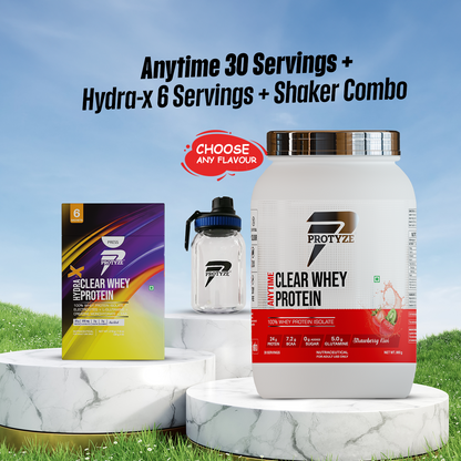 Protyze Clear Whey Isolate Anytime Jar + Hydra-X Assorted Pack Of 6 + Shaker Combo