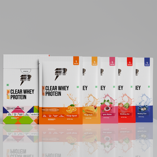Anytime Clear Whey Protein Isolate, Assorted Flavor Set 2 (Orange Squash, Lychee Martini, Mango Peach, Blueberry Crush, Strawberry Kiwi)