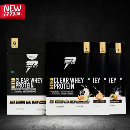 Nitro Clear Whey Protein Isolate, Assorted Pack of 6 (Each Flavour 2 Units)
