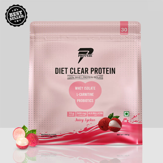 Protyze Diet Clear Whey Protein Isolate With Probiotics, L-Carnitine And Fiber, 15g Protein, Gut Health, Weight Management -Juicy Lychee (30 Servings)