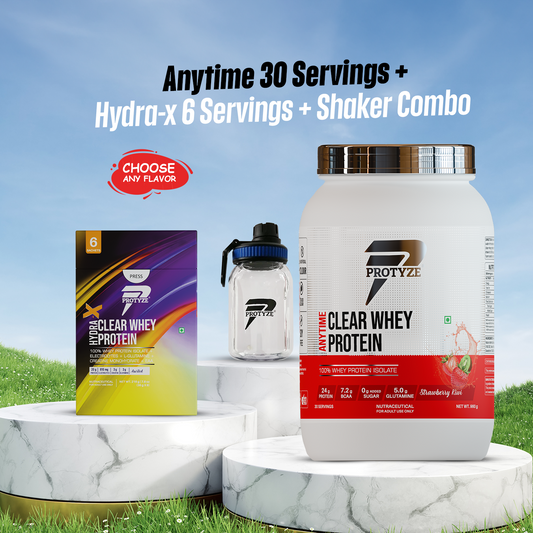 Protyze Clear Whey Isolate Anytime Jar + Hydra-X Assorted Pack Of 6 + Shaker Combo