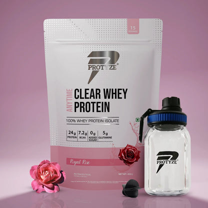 Anytime Clear Whey Protein Isolate, Royal Rose + Tritan Shaker with Breaker Ball.