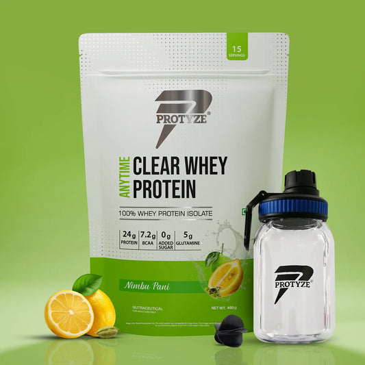 Anytime Clear Whey Protein Isolate, Nimbu Pani + Tritan Shaker with Breaker Ball.
