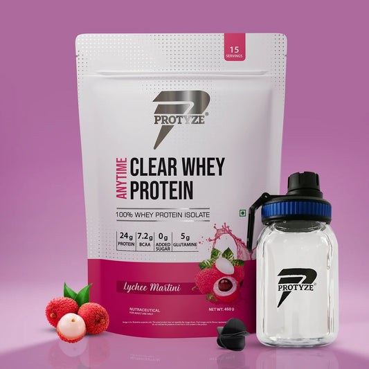 Anytime Clear Whey Protein Isolate, Lychee Martini + Tritan Shaker with Breaker Ball.