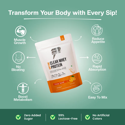 Anytime Clear Whey Protein Isolate, Orange Squash + Tritan Shaker with Breaker Ball.