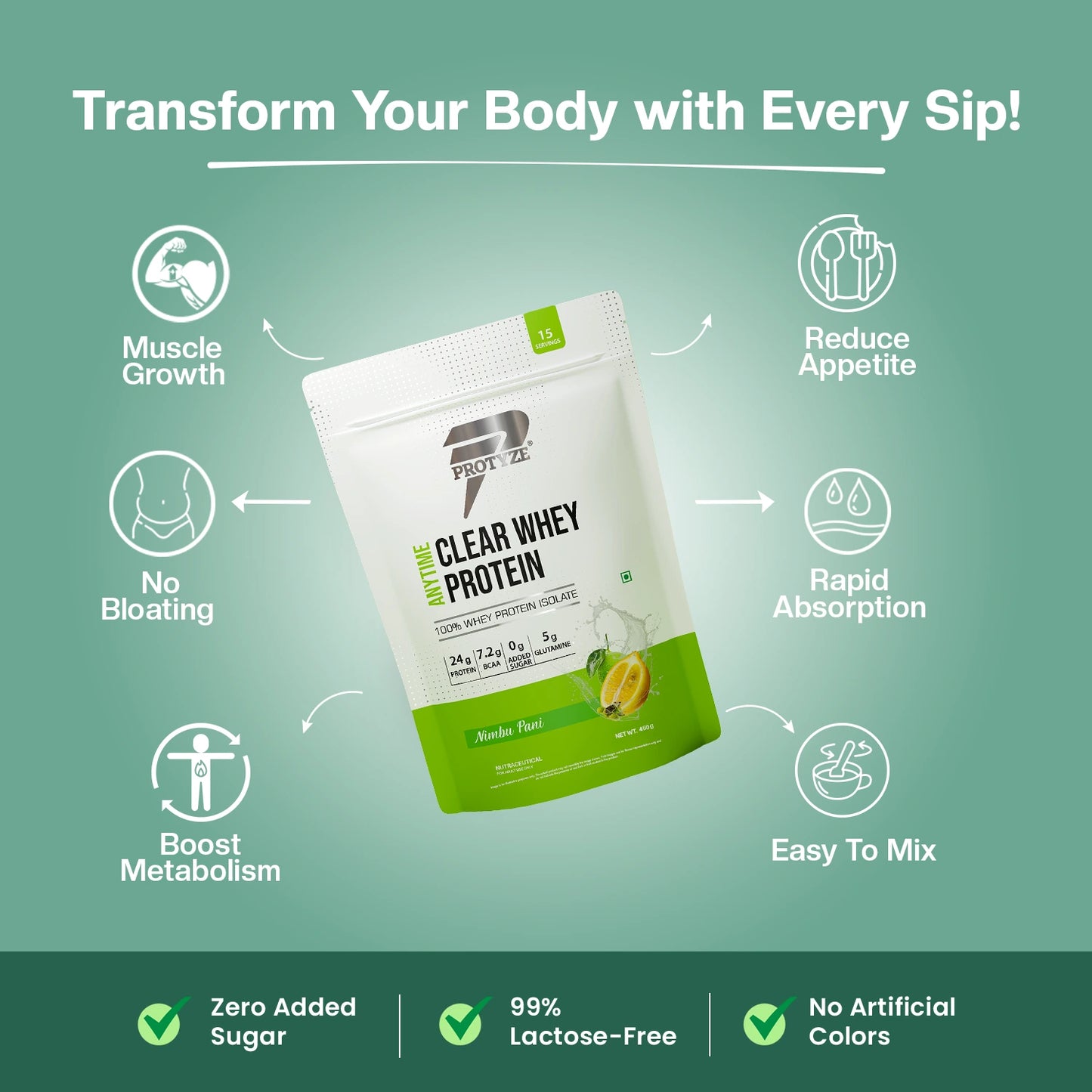 Anytime Clear Whey Protein Isolate, Nimbu Pani + Tritan Shaker with Breaker Ball.