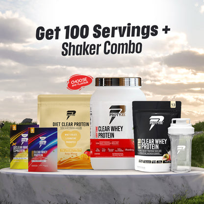 Protyze Mega Jumbo Clear Whey Protein Combo — Anytime Jar, Diet, Nitro, Hydra, Hydra-X and Shaker, complete clear whey protein bundle India
