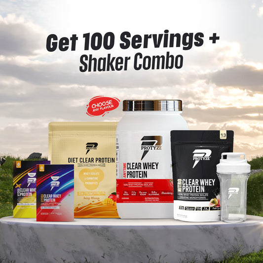 Protyze Mega Jumbo Clear Whey Protein Combo — Anytime Jar, Diet, Nitro, Hydra, Hydra-X and Shaker, complete clear whey protein bundle India