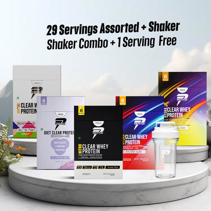 Protyze Clear Whey Assorted Combo - (Anytime + Diet + Nitro + Hydra + Hydra-X + Shaker) + 1 serving free