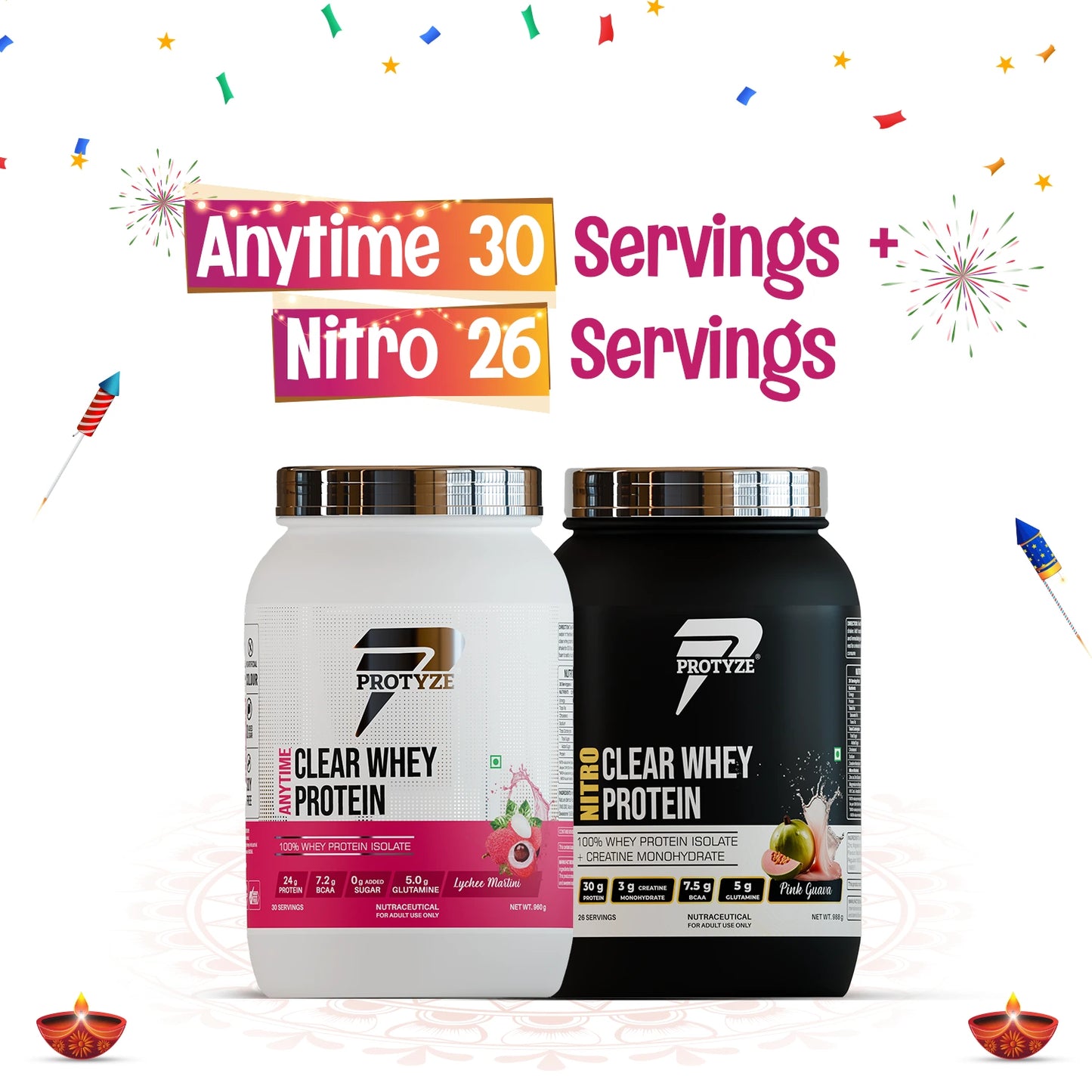 Protyze Clear Whey Protein Anytime Jar + Nitro Jar Combo (30+26 Servings)