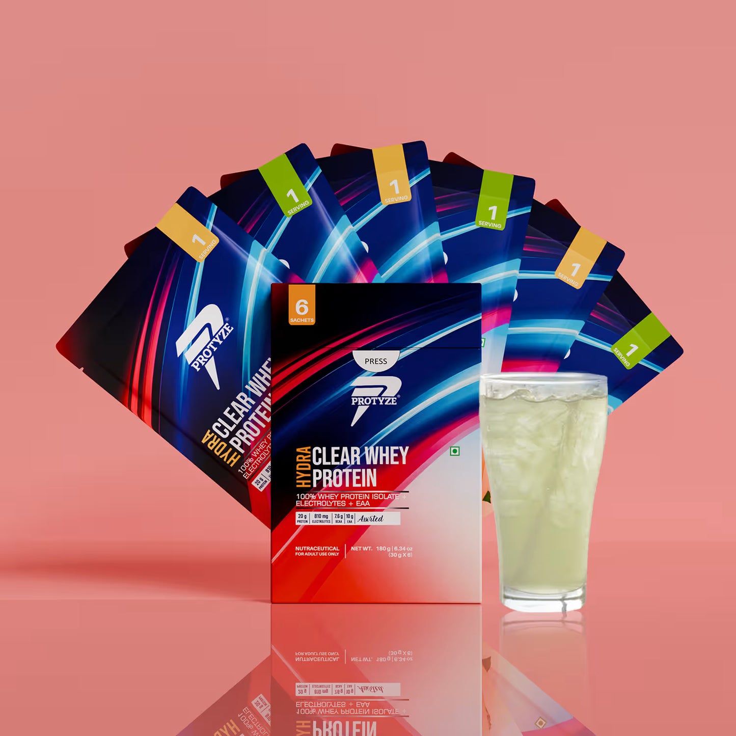 Protyze Hydra Clear Whey Protein Isolate With Electrolytes, 20g Protein, Hydration, Muscle Growth, Assorted (Pack Of 6)