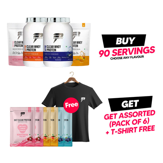 Protyze Anytime Clear Whey Jumbo Offer - (2 Jars + 2 Pouch, Get Diet Protein Assorted & T-Shirt Free)