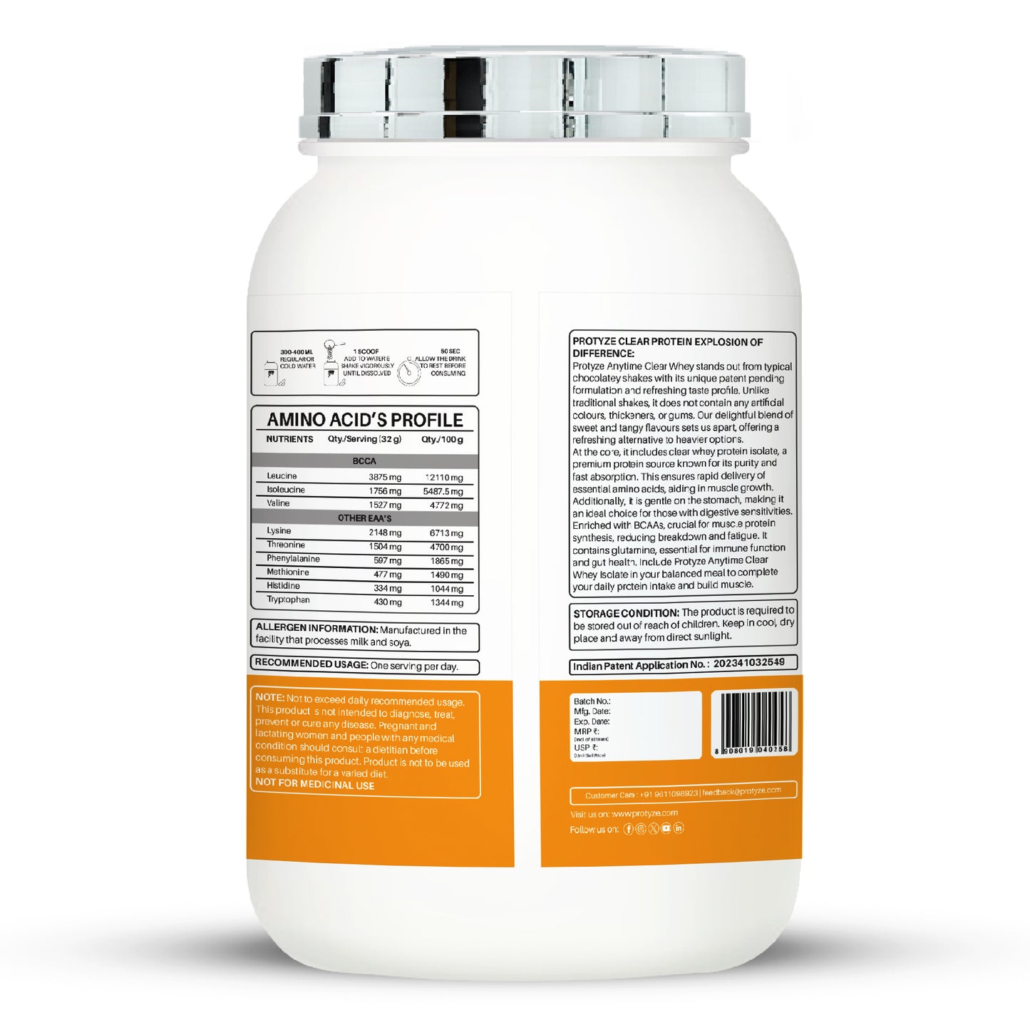 Protyze Anytime Clear Whey Isolate, Mango Peach (30 Servings)