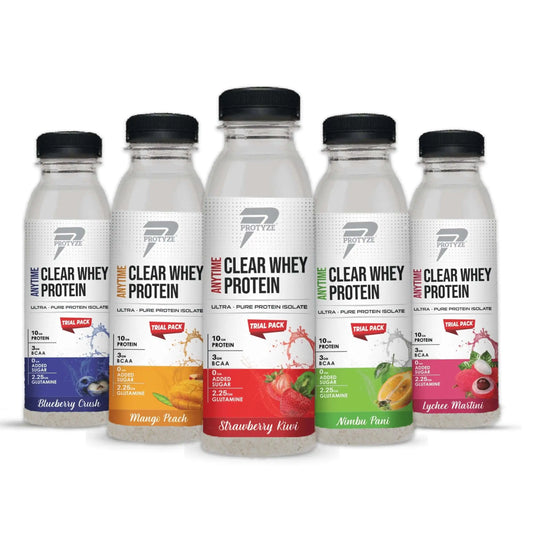 MYOD- Protyze Clear Whey Assorted flavour Trial Pack-(Mango Peach +Strawberry Kiwi +Blueberry Crush +Nimbu Pani+Lychee Martini)