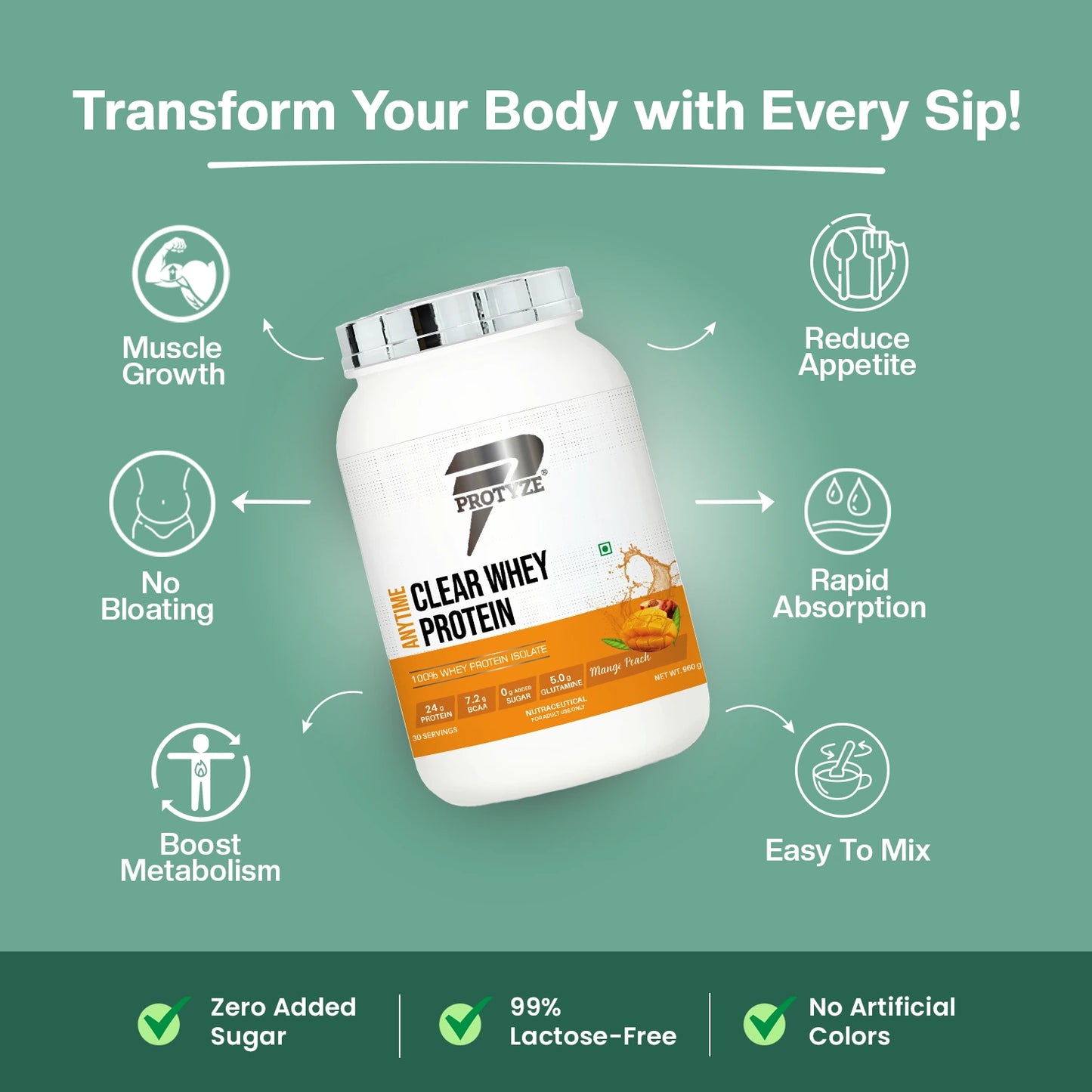 Anytime Clear Whey Protein Isolate, Mango Peach (30 Servings)