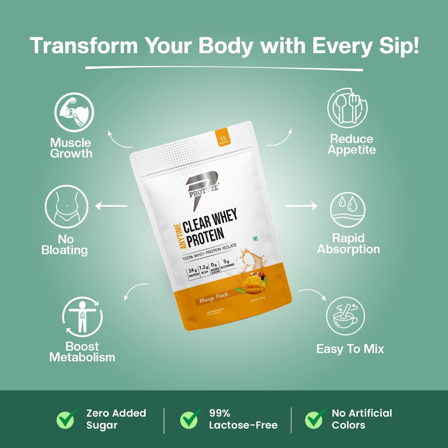 Anytime Clear Whey Protein Isolate, Mango Peach + Tritan Shaker with Breaker Ball.