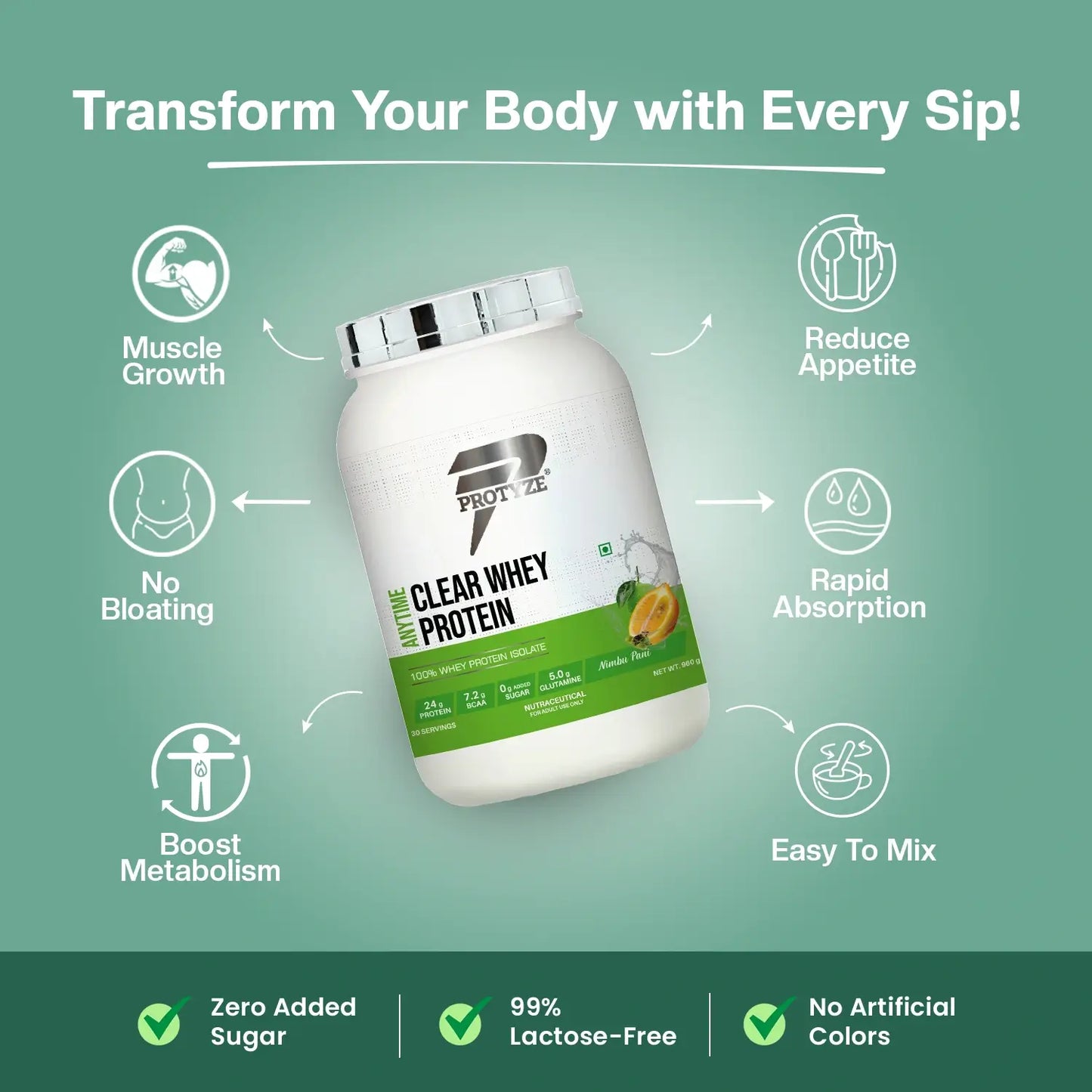 Anytime Clear Whey Protein Isolate, Nimbu Pani (30 Servings)