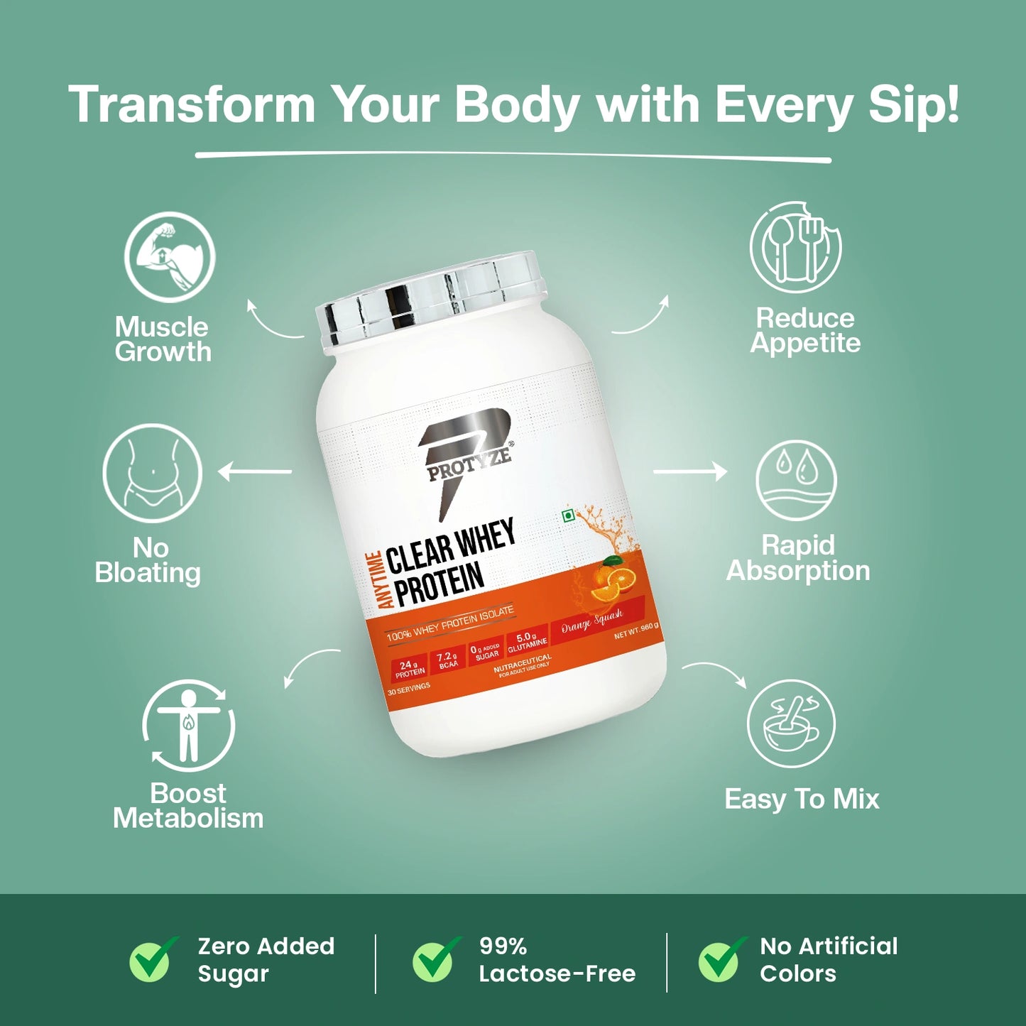 Anytime Clear Whey Protein Isolate, Orange Squash (30 Servings)