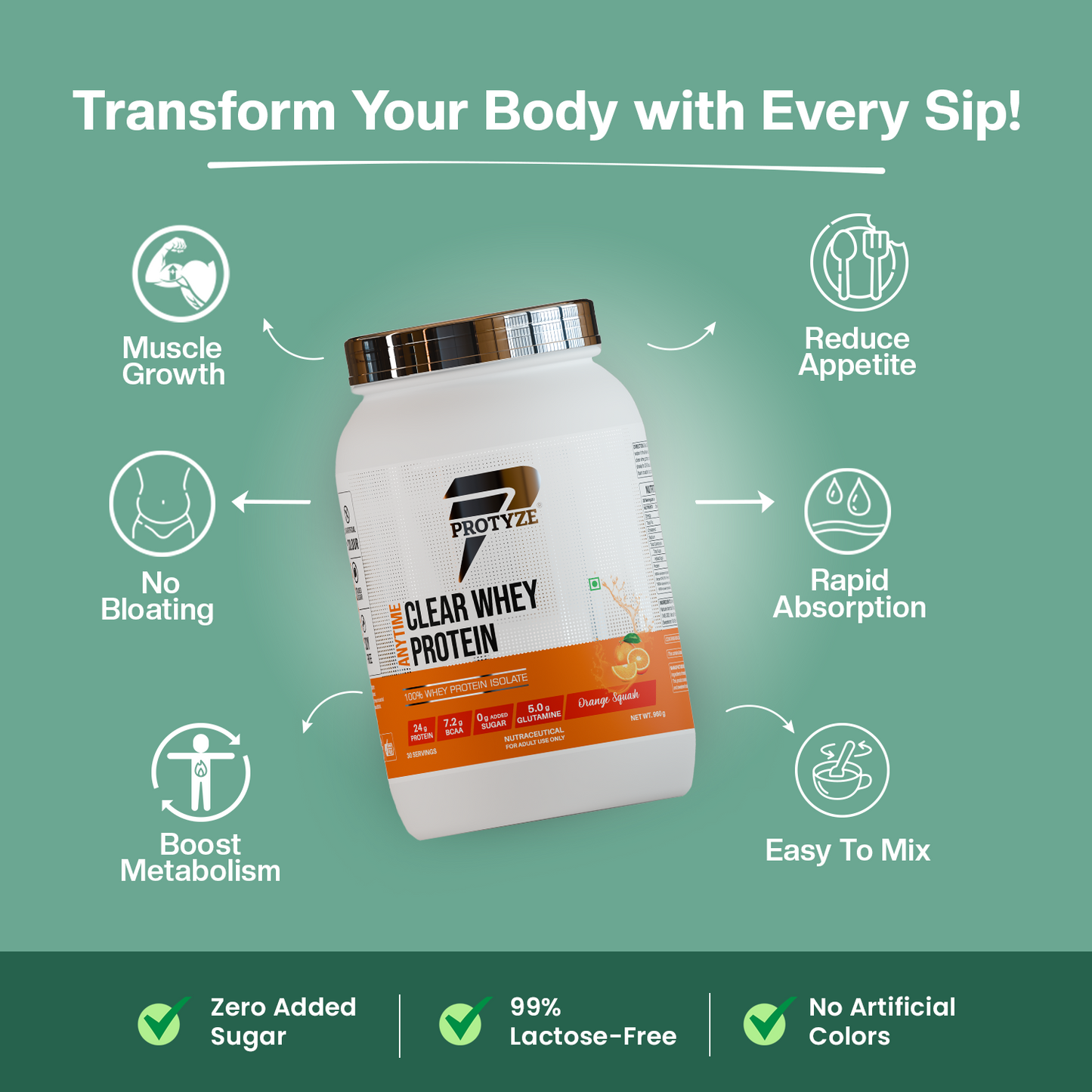 Anytime Clear Whey Protein Isolate, Orange Squash (30 Servings)