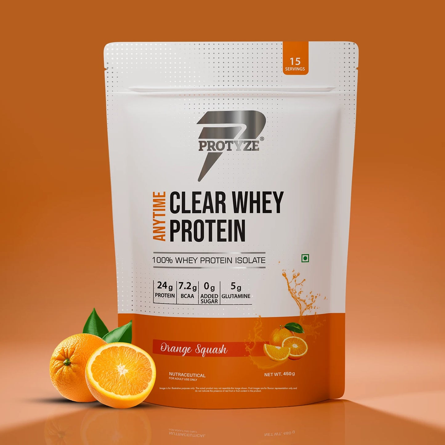 Anytime Clear Whey Protein Isolate, Orange Squash 15 Servings (24g Protein, Zero Added Sugar, Easy Digestion)