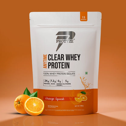 Anytime Clear Whey Protein Isolate, Orange Squash 15 Servings (24g Protein, Zero Added Sugar, Easy Digestion)