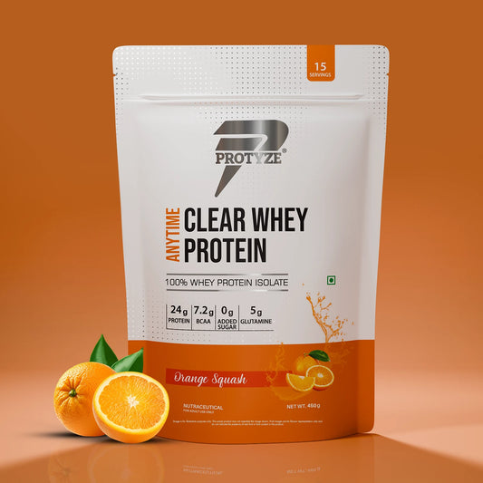 Anytime Clear Whey Protein Isolate, Orange Squash 15 Servings (24g Protein, Zero Added Sugar, Easy Digestion)