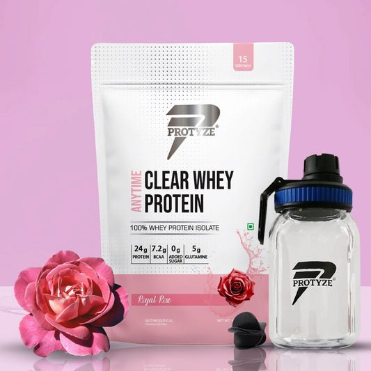 Anytime Clear Whey Protein Isolate, Royal Rose + Tritan Shaker with Breaker Ball.